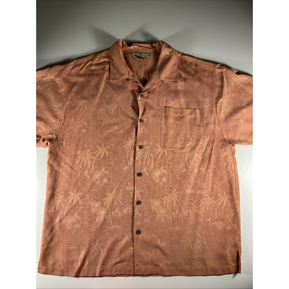 TOMMY BAHAMA Mens Orange/Rust XL Short Sleeve Camp Shirt-100% Silk-Button Down
